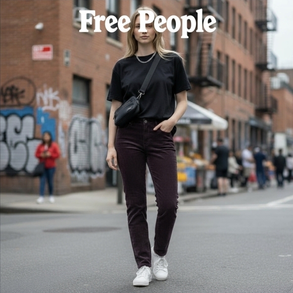 *SOLD****FREE PEOPLE Corduroy Pants We The Free Deep Purple Size 27. - Picture 5 of 12